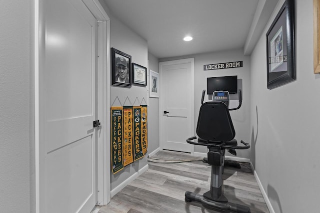 12554 Knoll Rd, Elm Grove, WI 53122 - exercise room featuring recessed lighting and wood finished floors