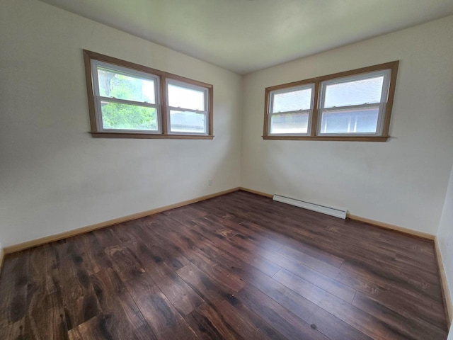 9829 W Lincoln Ave, West Allis, WI 53227 - unfurnished room with a baseboard radiator, dark wood-style floors, and baseboards