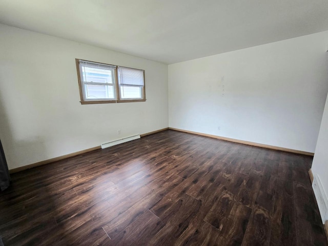 9829 W Lincoln Ave, West Allis, WI 53227 - unfurnished room with a baseboard radiator, dark wood finished floors, and baseboards