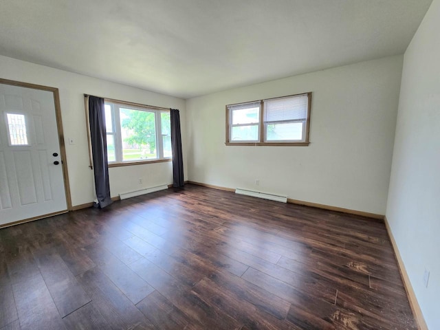 9829 W Lincoln Ave, West Allis, WI 53227 - foyer entrance featuring baseboard heating, dark wood finished floors, and baseboards