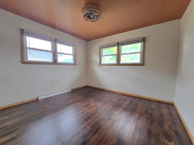 9829 W Lincoln Ave, West Allis, WI 53227 - unfurnished room with a baseboard heating unit, dark wood-style flooring, and baseboards