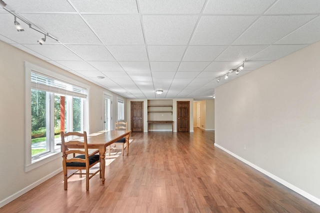 100 Accipiter Ct, Burlington, WI 53105 - dining space with baseboards, wood finished floors, and rail lighting