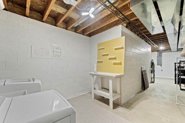 100 Accipiter Ct, Burlington, WI 53105 - unfinished basement featuring electric panel and washing machine and dryer