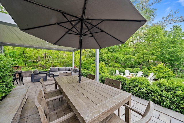 170 N Lakeshore Dr, Fontana, WI 53125 - view of patio / terrace with an outdoor living space with a fire pit and outdoor dining space