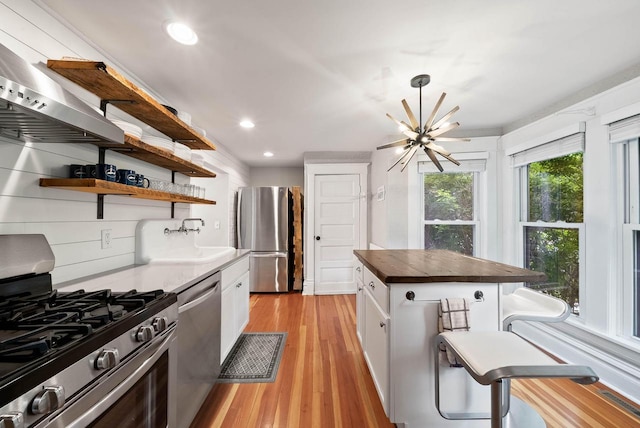 170 N Lakeshore Dr, Fontana, WI 53125 - kitchen with appliances with stainless steel finishes, a sink, recessed lighting, white cabinets, and open shelves