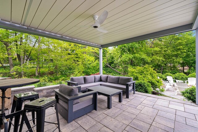 170 N Lakeshore Dr, Fontana, WI 53125 - view of patio with an outdoor hangout area and a ceiling fan
