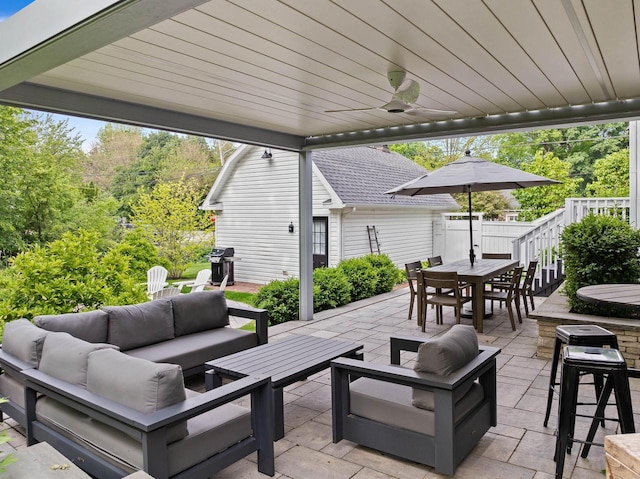 170 N Lakeshore Dr, Fontana, WI 53125 - view of patio / terrace featuring an outdoor hangout area, outdoor dining area, and ceiling fan