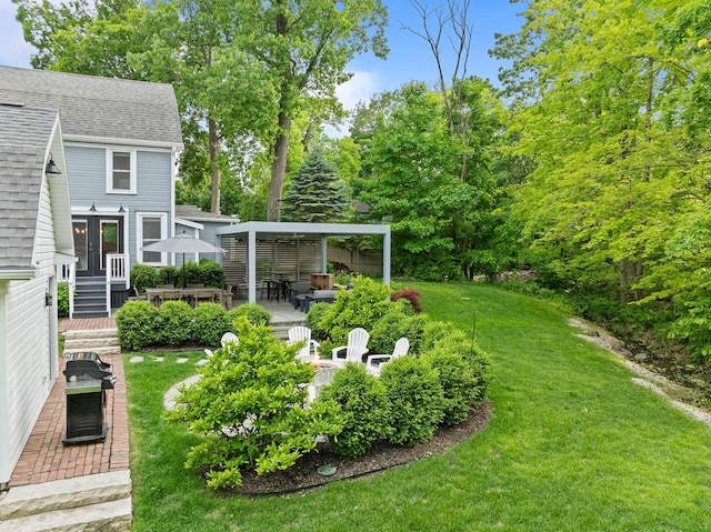 170 N Lakeshore Dr, Fontana, WI 53125 - view of grassy yard featuring french doors, a deck, and an outdoor fire pit