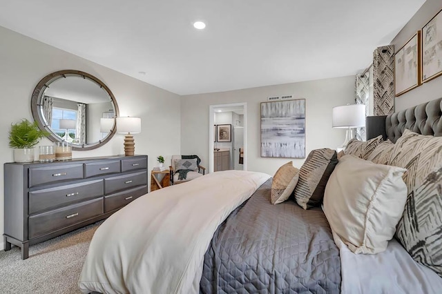 5010 Linden Rd, Mount Pleasant, WI 53403 - bedroom with light colored carpet, recessed lighting, and ensuite bathroom