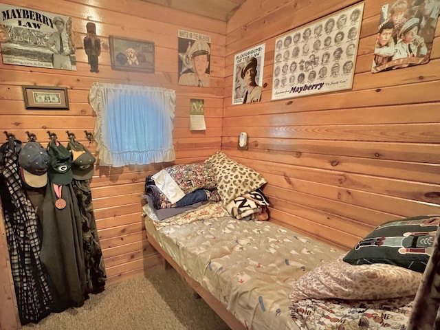 1657 N Elm Rd, Junction City, WI 54443 - carpeted bedroom with wooden walls