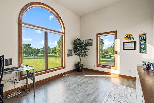 W4745 Briar Dr, Elkhorn, WI 53121 - home office with wood finished floors, healthy amount of natural light, and baseboards