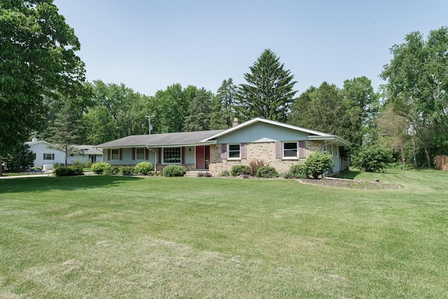 11549 N Meadowbrook Dr, Mequon, WI 53097 - ranch-style home featuring a front yard and a chimney