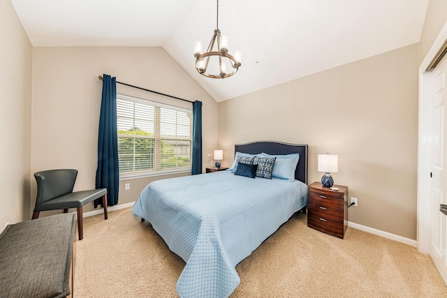 15370 Huff Way, Brookfield, WI 53005 - carpeted bedroom featuring a chandelier, vaulted ceiling, and baseboards