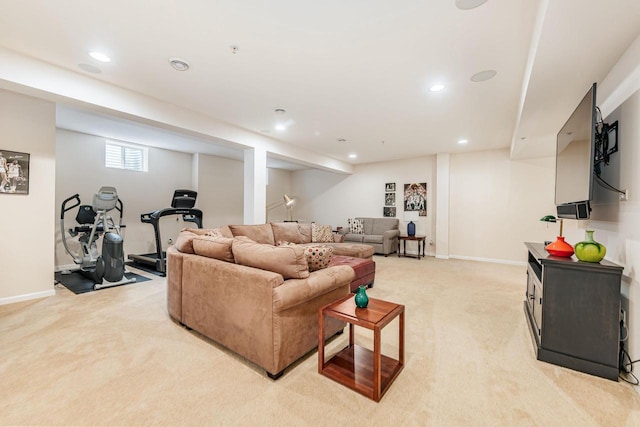 15370 Huff Way, Brookfield, WI 53005 - living room with light colored carpet, recessed lighting, and baseboards