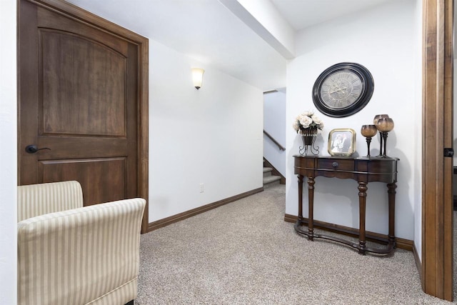 938 W Northstar Dr, Appleton, WI 54913 - hall featuring light colored carpet, baseboards, and stairs