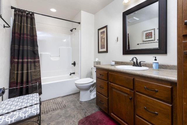 938 W Northstar Dr, Appleton, WI 54913 - full bathroom with vanity, shower / bath combination with curtain, toilet, and tile patterned flooring