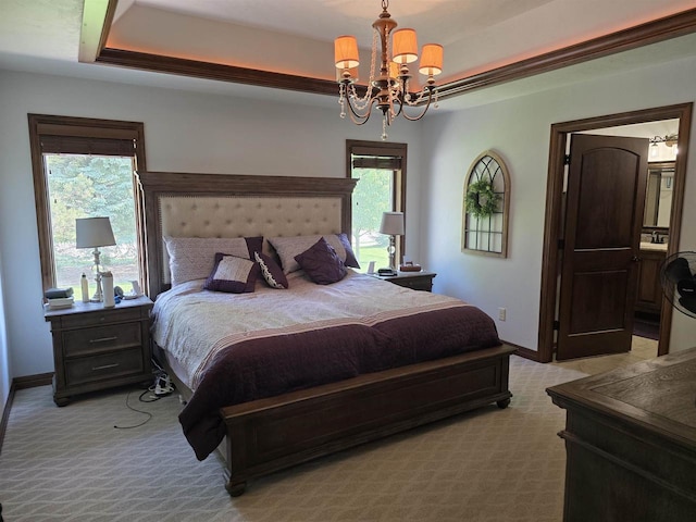 938 W Northstar Dr, Appleton, WI 54913 - bedroom with a chandelier, multiple windows, baseboards, and a tray ceiling