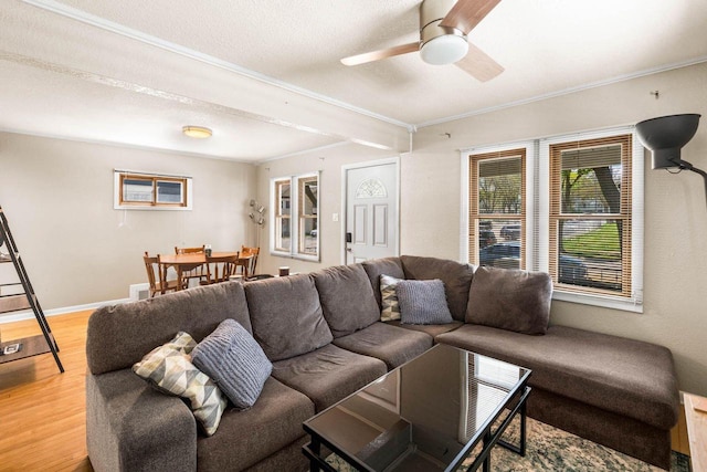 1568 S 63rd St, West Allis, WI 53214 - living room featuring light wood-style floors, ceiling fan, and ornamental molding