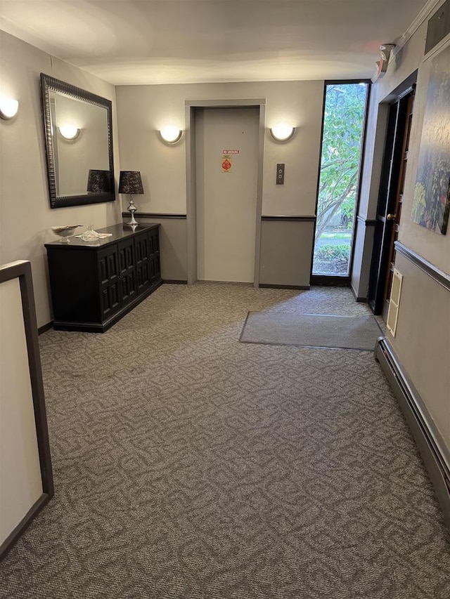 2470 W Good Hope Rd Unit 168, Glendale, WI 53209 - corridor featuring a baseboard heating unit and carpet flooring