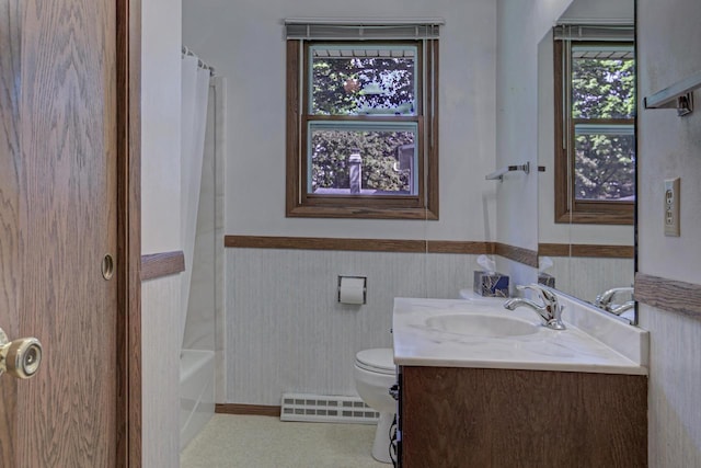 1016 E Marnie Ln, Appleton, WI 54911 - bathroom with wainscoting, vanity, toilet, and shower / bath combo with shower curtain
