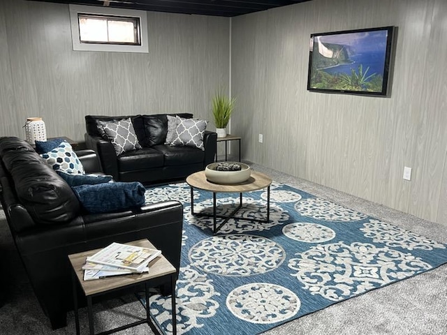 233 Inlet Shores Dr, Delavan, WI 53115 - carpeted living room featuring wood walls