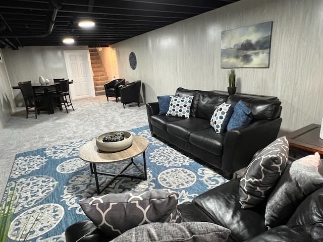233 Inlet Shores Dr, Delavan, WI 53115 - carpeted living room featuring stairs