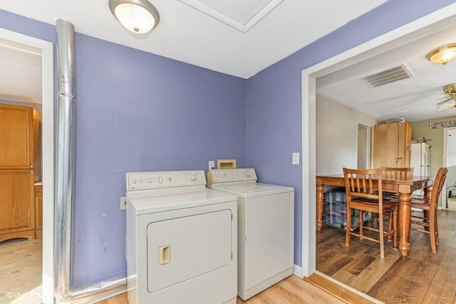 2605 Cameron St, Delavan, WI 53115 - washroom with washing machine and clothes dryer, light wood finished floors, and baseboards