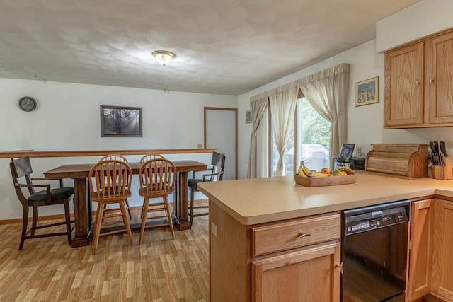 119 N 12th Ave, Monroe, WI 53566 - kitchen featuring black dishwasher, a peninsula, light wood-type flooring, and light countertops