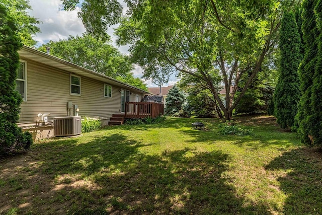 119 N 12th Ave, Monroe, WI 53566 - view of green lawn with a deck and an outdoor fire pit