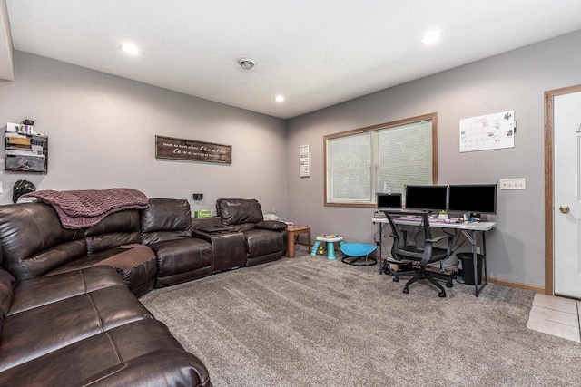1400 21st St, Hazel Green, WI 53811 - tiled home office with carpet floors, recessed lighting, and baseboards