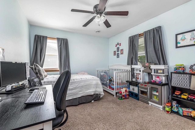 1390 21st St, Hazel Green, WI 53811 - bedroom with carpet floors, an office area, and a ceiling fan