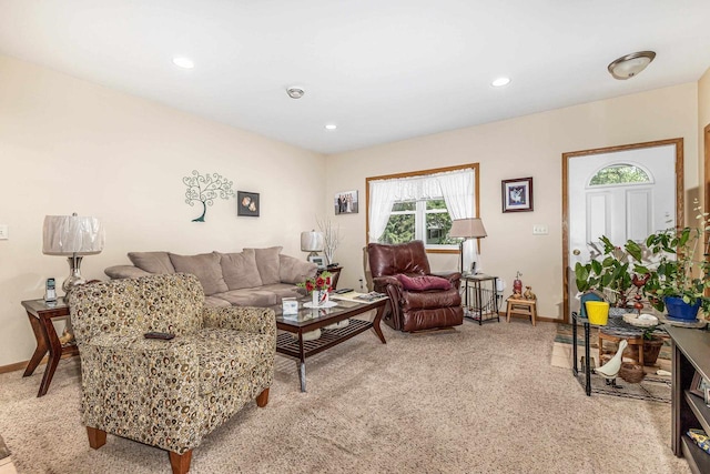 1390 21st St, Hazel Green, WI 53811 - living area with light colored carpet, baseboards, and recessed lighting