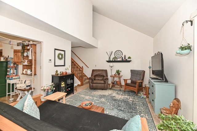 2016 Madera St Unit 2018, Waukesha, WI 53189 - living area featuring stairway and high vaulted ceiling