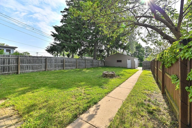 1443 Summit Ave, Racine, WI 53404 - fenced backyard featuring a fire pit and an outdoor structure