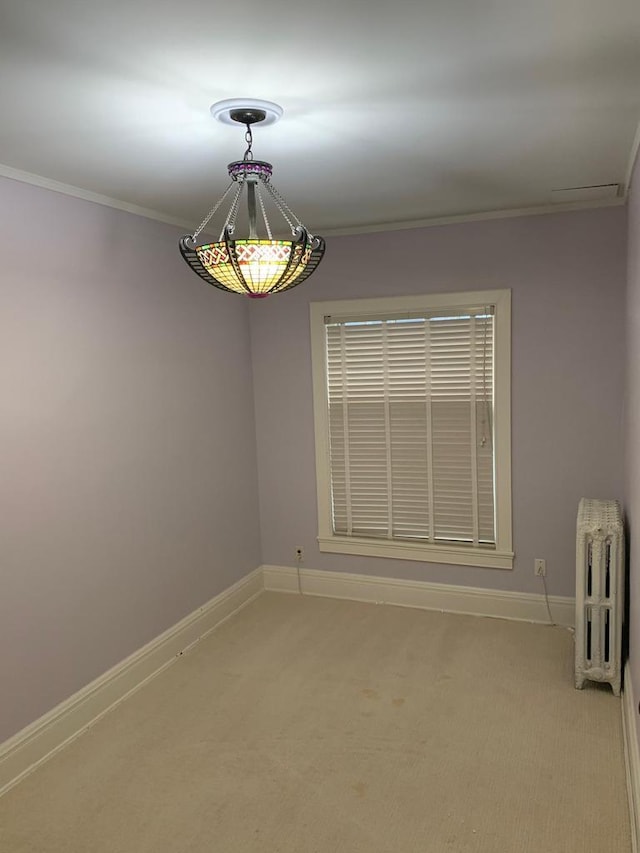 2723 N Downer Ave Unit 2725, 2725A, Milwaukee, WI 53211 - unfurnished room with radiator heating unit, crown molding, light carpet, and baseboards