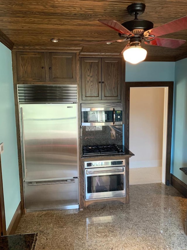 2723 N Downer Ave Unit 2725, 2725A, Milwaukee, WI 53211 - kitchen featuring appliances with stainless steel finishes, baseboards, ceiling fan, granite floors, and wooden ceiling