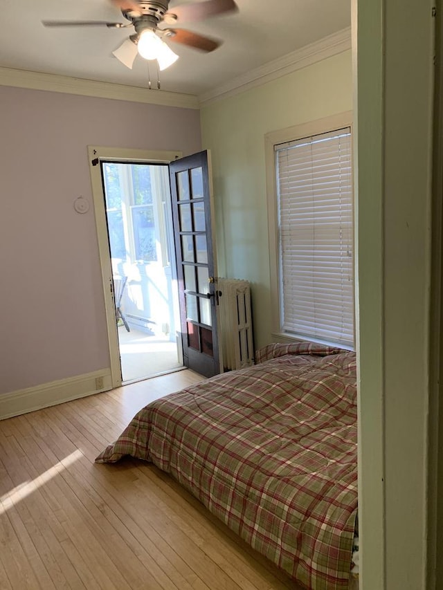 2723 N Downer Ave Unit 2725, 2725A, Milwaukee, WI 53211 - bedroom featuring access to exterior, hardwood / wood-style floors, ornamental molding, baseboards, and a ceiling fan