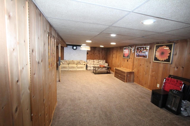 3253 S 68th St, Milwaukee, WI 53219 - carpeted living room featuring recessed lighting and wooden walls
