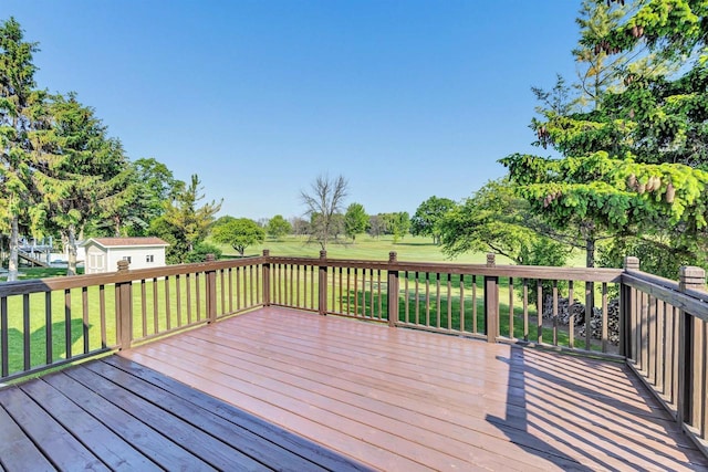 5073 Scottie Ct, New Franken, WI 54229 - wooden terrace featuring a yard and view of wooded area