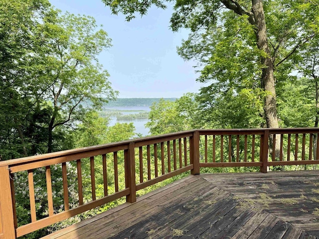 20675 Deer Island View Rd, Eastman, WI 54626 - wooden deck with a water view
