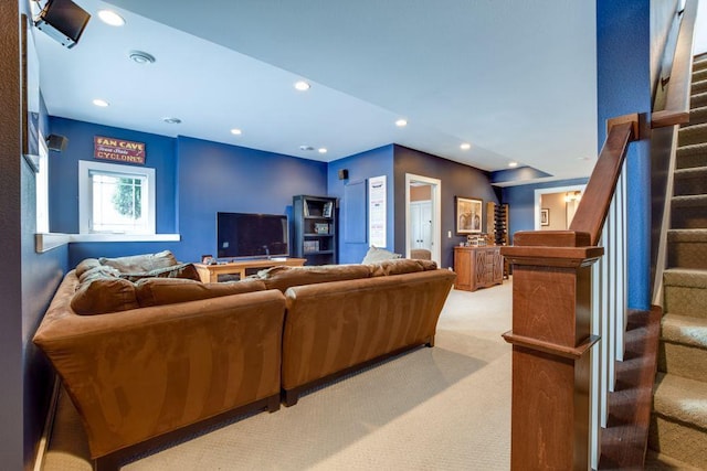 6663 S Chickahauk Trl, Middleton, WI 53562 - carpeted living area with stairs and recessed lighting