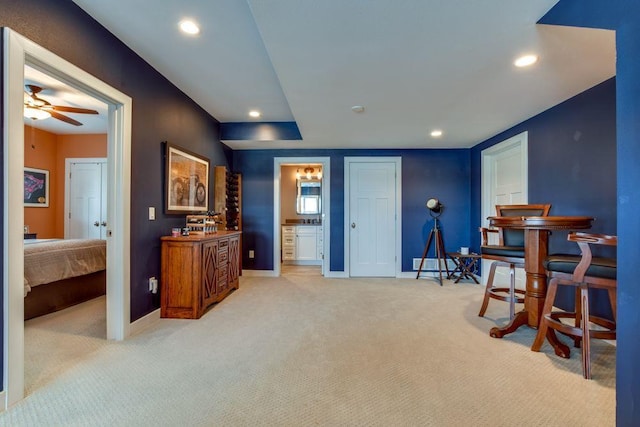 6663 S Chickahauk Trl, Middleton, WI 53562 - sitting room with recessed lighting, light colored carpet, baseboards, and a ceiling fan