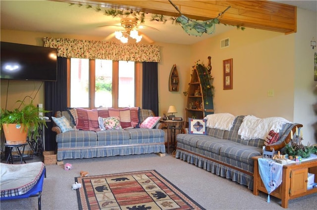 4878N Fur Farm Trl, Winter, WI 54896 - living room with ceiling fan and carpet