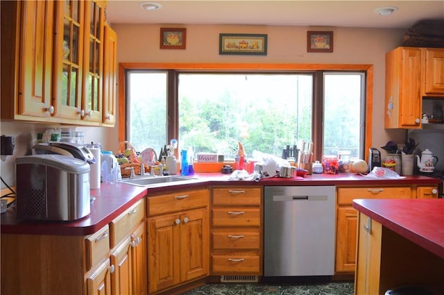 4878N Fur Farm Trl, Winter, WI 54896 - kitchen featuring dishwasher, a sink, and glass insert cabinets