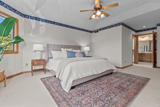 146 Old Orchard Ln, Neenah, WI 54956 - bedroom featuring carpet flooring, baseboards, ensuite bathroom, and ceiling fan