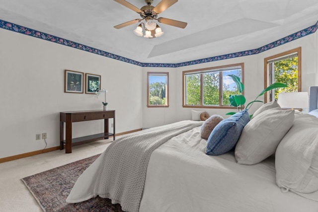 146 Old Orchard Ln, Neenah, WI 54956 - bedroom featuring carpet floors, baseboards, a ceiling fan, and a raised ceiling