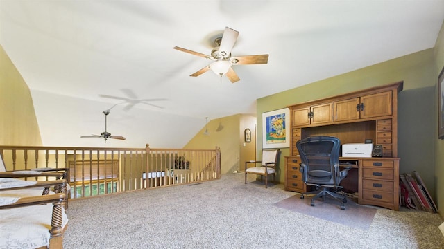 N6464 Canterbury Dr, Fond Du Lac, WI 54937 - carpeted office featuring ceiling fan and vaulted ceiling