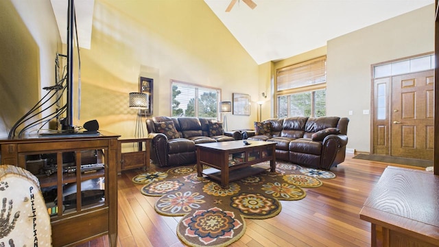 N6464 Canterbury Dr, Fond Du Lac, WI 54937 - living area featuring high vaulted ceiling and hardwood / wood-style flooring