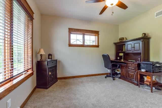 392 Campbell Hill Ct, Deforest, WI 53532 - office space featuring light carpet, ceiling fan, and baseboards