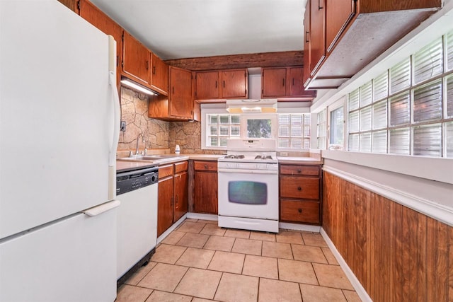 N7618 County Road C, Eldorado, WI 54932 - kitchen with white appliances, a sink, brown cabinetry, and backsplash